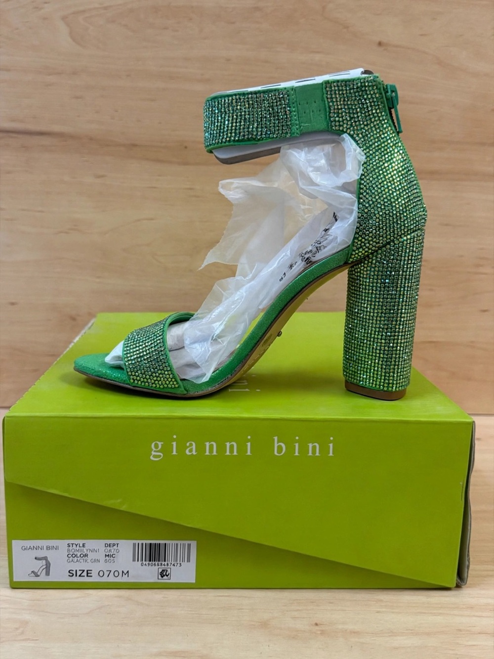 Gianni Bini Emerald Green Rhinestone Block Heel Sandals